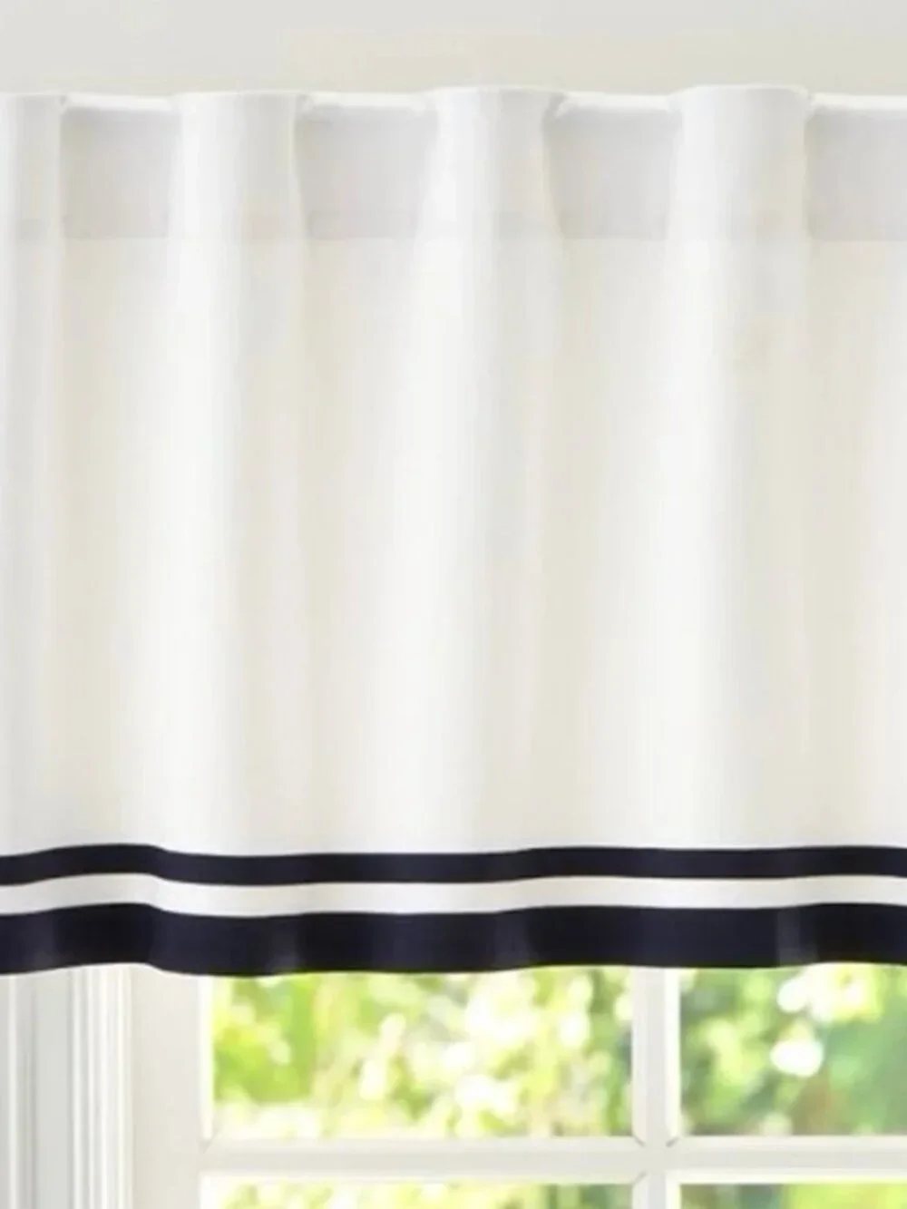 Pottery Barn Kids Harper White Valance with Navy Trim